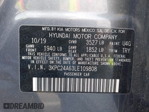2020 Hyundai Accent SE with VIN 3KPC24A63LE109808, listed as a IAAI auction lot 41979487 with 101,806 mi miles. Bid and sale history available at carsss.com. Image 9.