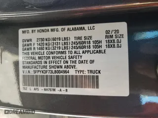 2020 Honda Ridgeline RTL-E with VIN 5FPYK3F73LB004964, listed as a Copart auction lot 44804305 with 29,116 mi miles and Salvage Title. Bid and sale history available at carsss.com. Image 15.