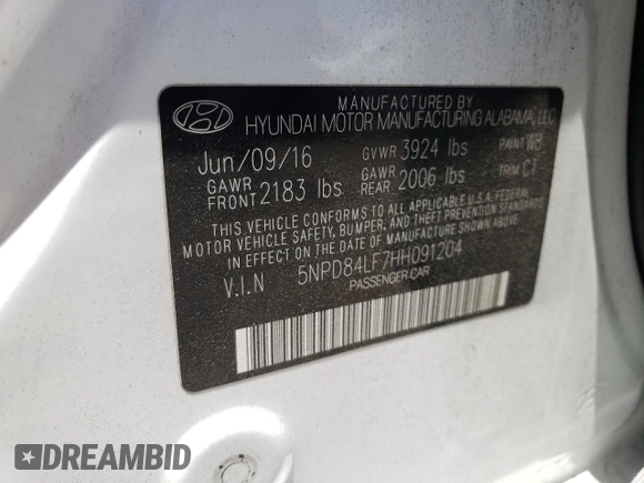 2017 Hyundai Elantra SE with VIN 5NPD84LF7HH091204, listed as a Copart auction lot 60545625 with 82,541 mi miles and Salvage title. Bid and sale history available at DreamBid. Image 12.