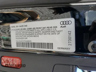 2023 Audi A4 S line Premium Plus with VIN WAUEAAF47PA005572, listed as a Copart auction lot 55026685 with 33,437 mi miles and Salvage Title. Bid and sale history available at DreamBid. Image 13.
