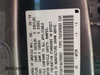 2009 Honda Accord EX z VIN 1HGCP26719A155951, wystawiony jako Copart lot #58778095 z przebiegiem 194 801 mil mil oraz Szkoda całkowita • Salvage title. Historia ofert i sprzedaży dostępna na DreamBid. Obrazek 12.
