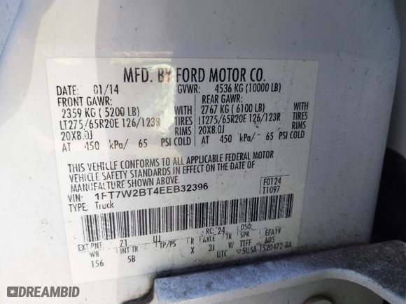 2014 Ford Super Duty F-250 SRW XL with VIN 1FT7W2BT4EEB32396, listed as a IAAI auction lot 41229390 with 196,303 mi miles. Bid and sale history available at carsss.com. Image 9.