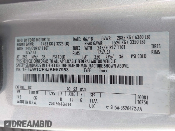 2018 Ford F-150 XL with VIN 1FTEW1CP4JKE57953, listed as a IAAI auction lot 42135393 with 116,127 mi miles and . Bid and sale history available at DreamBid. Image 9.