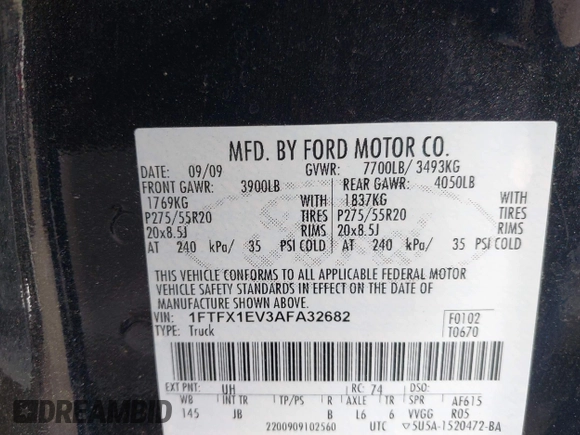 2010 Ford F-150 XL with VIN 1FTFX1EV3AFA32682, listed as a IAAI auction lot 42141232 with 184,448 mi miles. Bid and sale history available at carsss.com. Image 9.
