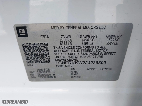 2018 Chevrolet Traverse Premier with VIN 1GNERKKW2JJ226309, listed as a IAAI auction lot 41680150 with 56,245 mi miles. Bid and sale history available at carsss.com. Image 9.