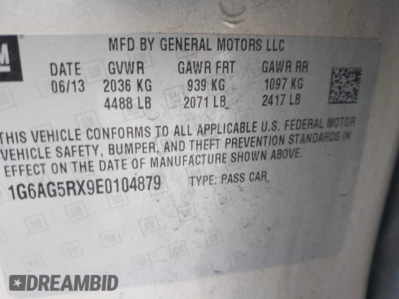 2014 Cadillac ATS Standard AWD with VIN 1G6AG5RX9E0104879, listed as a IAAI auction lot 41753209 with 157,212 mi miles and . Bid and sale history available at carsss.com. Image 9.