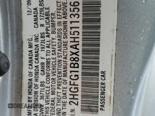 2010 Honda Civic Cpe EX with VIN 2HGFG1B8XAH511356, listed as a Copart auction lot 51347645 with 233,090 mi miles and Salvage Title. Bid and sale history available at carsss.com. Image 12.