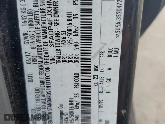 2017 Ford Fiesta Titanium with VIN 3FADP4FJXHM142648, listed as a Copart auction lot 48975125 with 82,042 mi miles and Salvage Title. Bid and sale history available at DreamBid. Image 13.