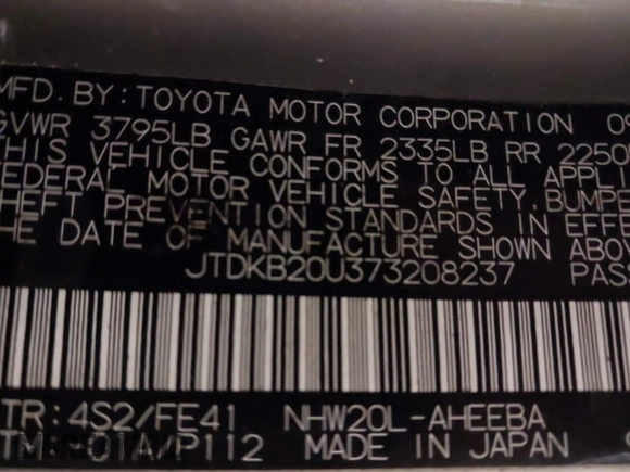 2007 Toyota Prius with VIN JTDKB20U373208237, listed as a IAAI auction lot 41649180 with 225,168 mi miles. Bid and sale history available at carsss.com. Image 9.