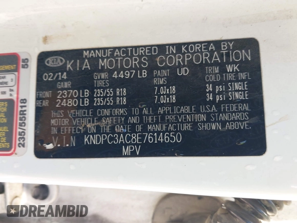 2014 Kia Sportage EX с VIN KNDPC3AC8E7614650, выставлен на аукционе IAAI как лот 42486487 с пробегом 124 029 миль миль и . История ставок и продаж доступна на DreamBid. Изображение 9.