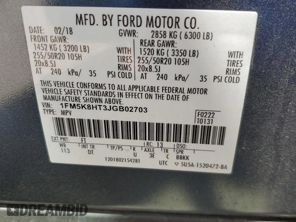 2018 Ford Explorer Platinum z VIN 1FM5K8HT3JGB02703, wystawiony jako Copart lot #57091735 z przebiegiem 90 921 mil mil oraz Szkoda całkowita • Salvage title. Historia ofert i sprzedaży dostępna na DreamBid. Obrazek 13.