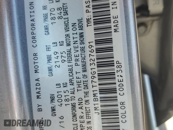 2016 Mazda 3 i Sport with VIN JM1BM1T79G1327691, listed as a Copart auction lot 55829255 with 79,655 mi miles and Salvage Title. Bid and sale history available at DreamBid. Image 12.