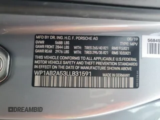 2020 Porsche Macan S с VIN WP1AB2A53LLB31591, выставлен на аукционе Copart как лот 56244825 с пробегом 54 964 миль миль и Списание • Salvage title. История ставок и продаж доступна на DreamBid. Изображение 13.