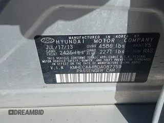2013 Hyundai Sonata with VIN KMHEC4A48DA087759, listed as a IAAI auction lot 42188647 with 151,856 mi miles and . Bid and sale history available at carsss.com. Image 9.