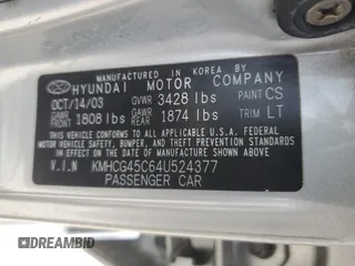 2004 Hyundai Accent GL with VIN KMHCG45C64U524377, listed as a Copart auction lot 53976094 with 65,230 mi miles and Non Repairable. Bid and sale history available at carsss.com. Image 12.