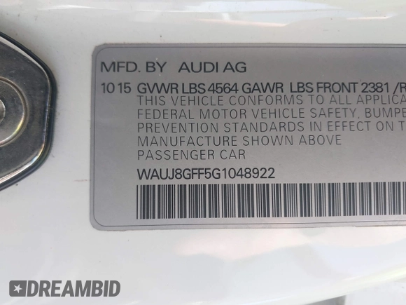 2016 Audi A3 2.0T Premium Plus with VIN WAUJ8GFF5G1048922, listed as a IAAI auction lot 42095992 with 136,070 mi miles. Bid and sale history available at carsss.com. Image 9.