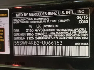 2015 Mercedes-Benz C 300 Luxury with VIN 55SWF4KB2FU066153, listed as a Copart auction lot 54046095 with 109,127 mi miles and Salvage Title. Bid and sale history available at DreamBid. Image 12.