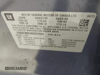 2013 Chevrolet Equinox LS z VIN 2GNALBEK4D6327829, wystawiony jako IAAI lot #41779176 z przebiegiem 217 985 mil mil oraz . Historia ofert i sprzedaży dostępna na DreamBid. Obrazek 9.