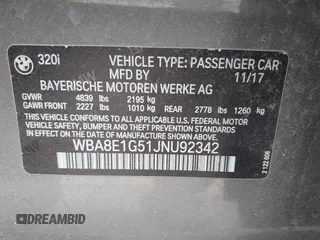 2018 BMW 3 Series 320i with VIN WBA8E1G51JNU92342, listed as a IAAI auction lot 41641934 with 27,477 mi miles. Bid and sale history available at carsss.com. Image 9.