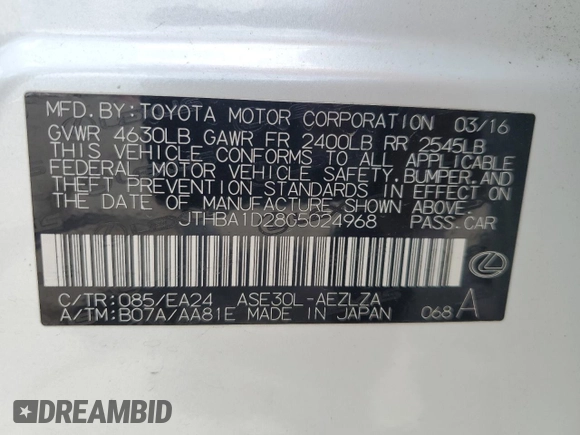 2016 Lexus IS 200t z VIN JTHBA1D28G5024968, wystawiony jako Copart lot #62684525 z przebiegiem 97 136 mil mil oraz Szkoda całkowita • Salvage title. Historia ofert i sprzedaży dostępna na DreamBid. Obrazek 12.
