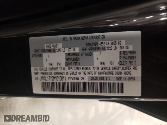 2021 Mazda 6 Grand Touring with VIN JM1GL1TY2M1615811, listed as a Copart auction lot 51501685 with 38,840 mi miles and Salvage Title. Bid and sale history available at carsss.com. Image 14.
