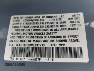 2021 Honda CR-V EX-L с VIN 7FART6H83ME011713, выставлен на аукционе IAAI как лот 42192117 с пробегом 105 138 миль миль и . История ставок и продаж доступна на DreamBid. Изображение 9.