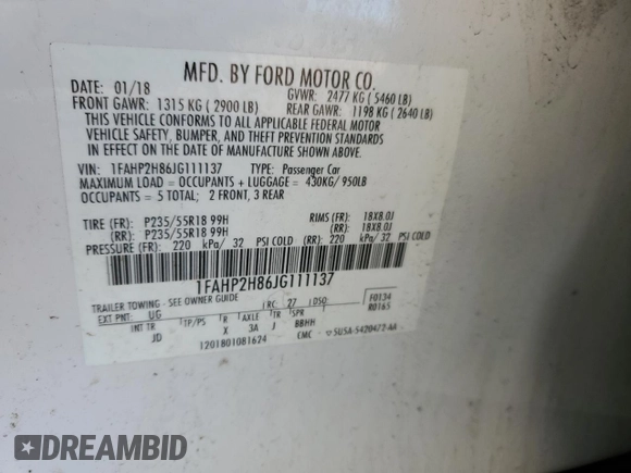 2018 Ford Taurus SEL with VIN 1FAHP2H86JG111137, listed as a Copart auction lot 45495395 with 91,340 mi miles and Salvage Title. Bid and sale history available at carsss.com. Image 12.