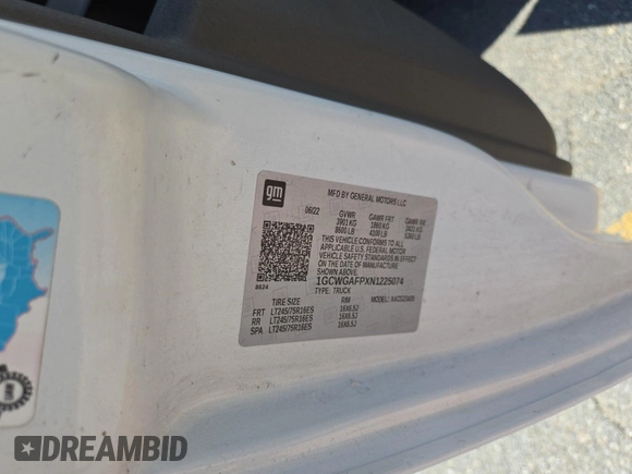 2022 Chevrolet Express Cargo with VIN 1GCWGAFPXN1225074, listed as a IAAI auction lot 42666702 with 101,508 mi miles and . Bid and sale history available at DreamBid. Image 10.