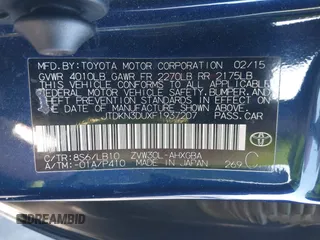 2015 Toyota Prius Four with VIN JTDKN3DUXF1937207, listed as a IAAI auction lot 41239892 with 162,140 mi miles and . Bid and sale history available at DreamBid. Image 9.
