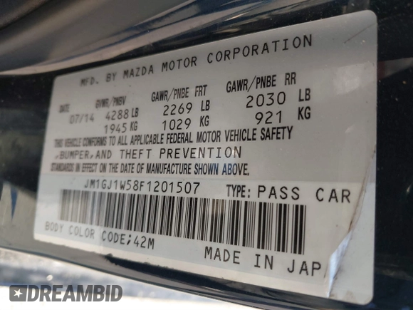 2015 Mazda 6 i Grand Touring with VIN JM1GJ1W58F1201507, listed as a IAAI auction lot 40916832 with 78,322 mi miles and . Bid and sale history available at DreamBid. Image 9.