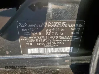 2012 Hyundai Sonata Limited with VIN 5NPEC4AB9CH499179, listed as a Copart auction lot 56011435 with 89,673 mi miles and Salvage title. Bid and sale history available at DreamBid. Image 12.