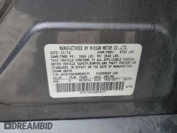 2019 Infiniti Q50 Luxe with VIN JN1EV7AR2KM558377, listed as a Copart auction lot 78653744 with 133,762 mi miles and Salvage Title. Bid and sale history available at DreamBid. Image 13.