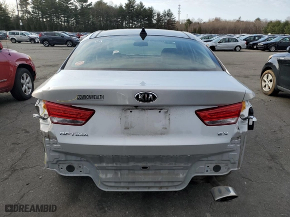 2018 Kia Optima EX with VIN 5XXGU4L32JG227769, listed as a Copart auction lot 48283665 with 43,638 mi miles and Salvage Title. Bid and sale history available at carsss.com. Image 6.