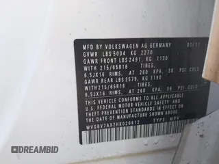 2017 Volkswagen Tiguan S with VIN WVGBV7AX2HK026612, listed as a IAAI auction lot 41320044 with 74,979 mi miles and . Bid and sale history available at DreamBid. Image 9.