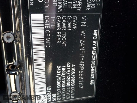 2024 Mercedes-Benz Sprinter with VIN W1Z4NFHY4RP668167, listed as a Copart auction lot 69724604 with 2,342 mi miles and Salvage Title. Bid and sale history available at DreamBid. Image 13.
