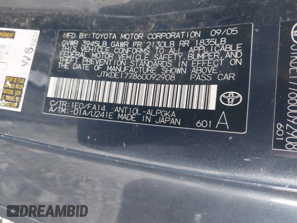 2006 Scion tC z VIN JTKDE177860092908, wystawiony jako IAAI lot #41920656 z przebiegiem 213 776 mil mil oraz . Historia ofert i sprzedaży dostępna na DreamBid. Obrazek 9.