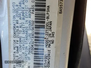 2003 Toyota Celica GT with VIN JTDDR32T330156702, listed as a Copart auction lot 76838154 with 163,692 mi miles and Salvage Title. Bid and sale history available at carsss.com. Image 12.
