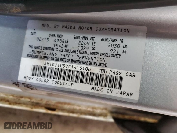 2016 Mazda 6 i Sport with VIN JM1GJ1U57G1416106, listed as a Copart auction lot 55730925 with 171,962 mi miles and Salvage Title. Bid and sale history available at DreamBid. Image 12.