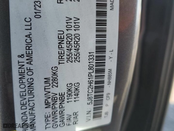 2023 Acura RDX w/A-Spec Package with VIN 5J8TC2H61PL801331, listed as a Copart auction lot 48678475 with 24,757 mi miles and Salvage Title. Bid and sale history available at carsss.com. Image 12.