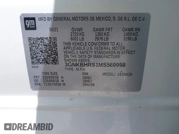 2021 Chevrolet Blazer LT с VIN 3GNKBHRS1MS569998, выставлен на аукционе IAAI как лот 42178844 с пробегом 55 969 миль миль и . История ставок и продаж доступна на DreamBid. Изображение 9.