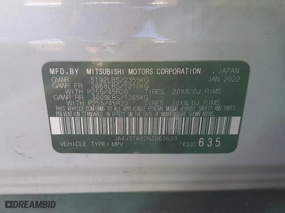 2022 Mitsubishi Outlander ES with VIN JA4J3TA82NZ063633, listed as a Copart auction lot 47738845 with 50,523 mi miles and Salvage Title. Bid and sale history available at carsss.com. Image 12.