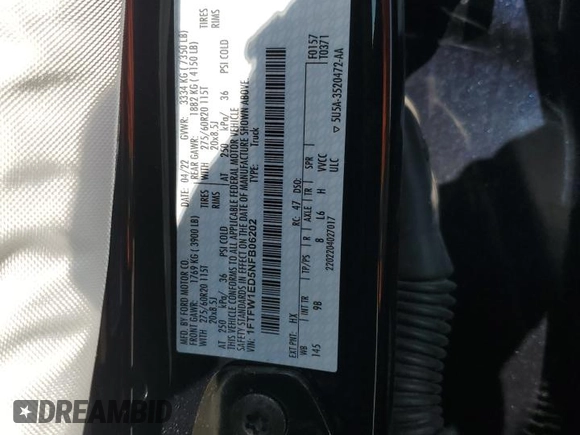 2022 Ford F-150 XL с VIN 1FTFW1ED5NFB06202, выставлен на аукционе Copart как лот 47926055 с пробегом Не указан миль и Списание • Salvage title. История ставок и продаж доступна на DreamBid. Изображение 13.
