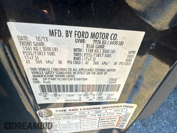 2013 Ford F-150 XL с VIN 1FTMF1CM7DFE09796, выставлен на аукционе Copart как лот 47272235 с пробегом 67 872 миль миль и Чистый • Clean title. История ставок и продаж доступна на DreamBid. Изображение 10.