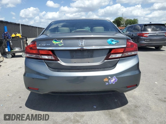 2013 Honda Civic LX with VIN 19XFB2F50DE093862, listed as a Copart auction lot 54734945 with 105,955 mi miles and Salvage Title. Bid and sale history available at DreamBid. Image 6.