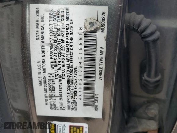 2004 Mitsubishi Endeavor LS with VIN 4A4MM21S94E109950, listed as a Copart auction lot 81458564 with 234,441 mi miles and Salvage Title. Bid and sale history available at carsss.com. Image 13.