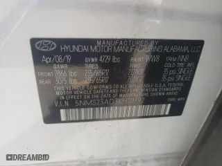2019 Hyundai Santa Fe SE with VIN 5NMS23AD3KH111392, listed as a Copart auction lot 48485935 with 88,472 mi miles and Salvage Title. Bid and sale history available at carsss.com. Image 14.
