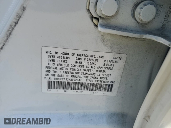 2017 Acura ILX with VIN 19UDE2F33HA002347, listed as a Copart auction lot 64859685 with 202,542 mi miles and Salvage title. Bid and sale history available at DreamBid. Image 12.