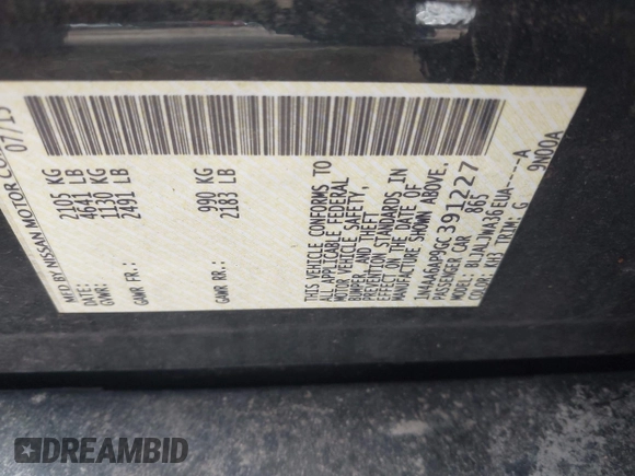 2016 Nissan Maxima Platinum with VIN 1N4AA6AP9GC391227, listed as a IAAI auction lot 42013542 with 169,016 mi miles and . Bid and sale history available at DreamBid. Image 9.