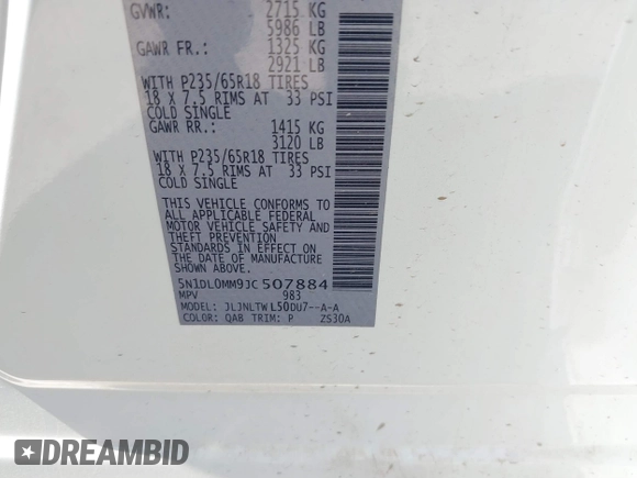 2018 Infiniti QX60 with VIN 5N1DL0MM9JC507884, listed as a IAAI auction lot 41738744 with 109,468 mi miles and . Bid and sale history available at DreamBid. Image 9.