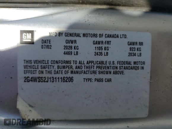 2003 Buick Century Custom with VIN 2G4WS52J131116206, listed as a Copart auction lot 72839934 with 122,304 mi miles and Clean Title. Bid and sale history available at carsss.com. Image 12.